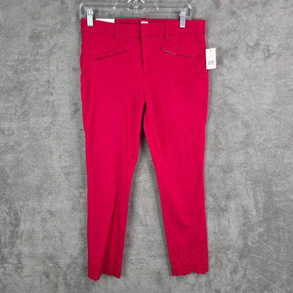 Womens Gap Red Skinny Ankle Pants Embroidered Cotton Blend Mid Rise Stretch 6 - Picture 2 of 11